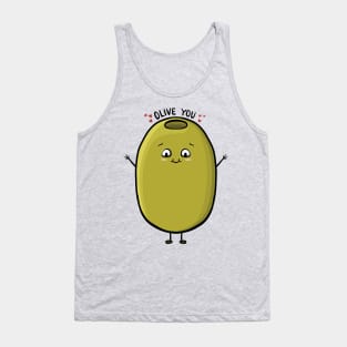 Olive You, Fun Food Cute Olive Cartoon Pun Digital Illustration Tank Top